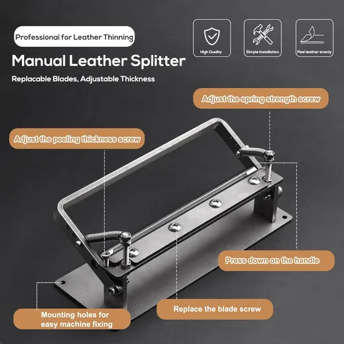 Vista 3 de Separador de cuero, pelador de cuero, máquina de biselado manual, máquina de pelado y adelgazamiento con cuchillas para herramientas de artesanía