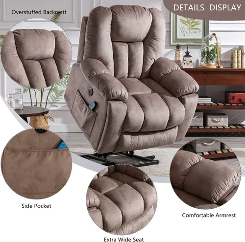 Vista 6 de CANMOV Silla reclinable eléctrica con masaje y calor para adultos mayores, reclinables anchos y tapizados, mecanismo de movimiento reclinable
