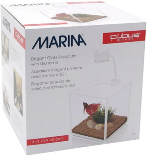Vista 2 de Marina CUBUS Glass Betta Kit – Elegante acuario de cristal para hogares u oficinas