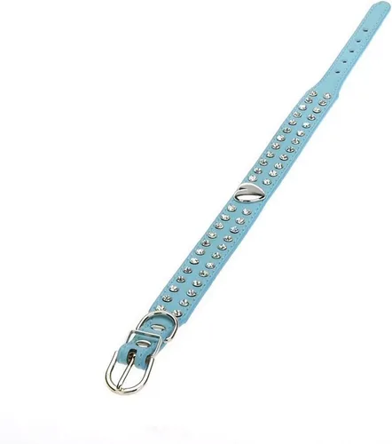 Vista 6 de Lindo collar de perro de 2 filas de diamantes de imitación con forma de corazón tachonado para perro pequeño o mediano, azul, XS