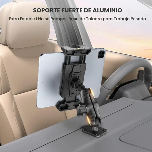 Vista 5 de OHLPRO Soporte de aluminio para tablet de 4 pulgadas para camión, base de taladro resistente, compatible con iPad Samsung Tab de 5 a 13 pulgadas