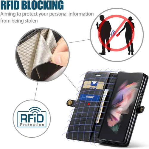 Vista 3 de Funda tipo cartera para Samsung Galaxy Z Fold 3 con soporte para bolígrafo S, color negro