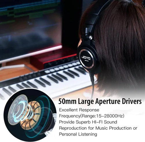 Vista 2 de JOYO - Auriculares de monitor de estudio con cable para grabación de audio, auriculares de diadema para mezclador, amplificador, podcast, teclado