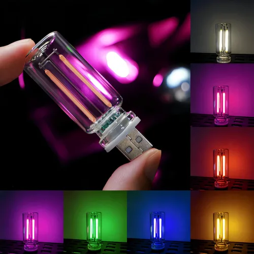 Vista 2 de Luz nocturna USB innovadora: nueva luz de ambiente táctil para cama y coche, botella de vidrio de cerámica LED – Perfecta para decoración mini Azul