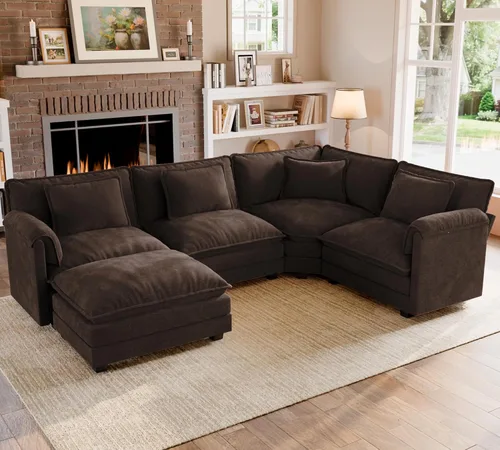Vista 97 de Sofá modular de gran tamaño de 116 pulgadas, cómodo sofá nube de chenilla, moderno sofá profundo en forma de L de 3 plazas con fundas extraíbles