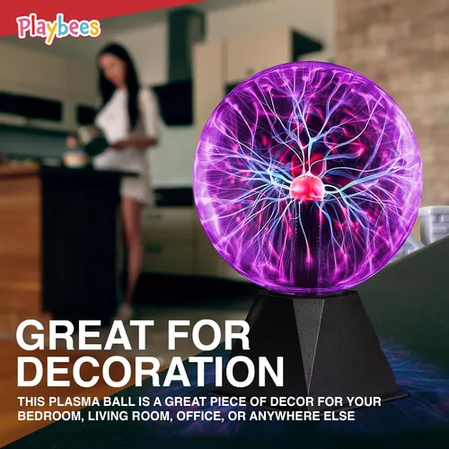 Vista 4 de Playbees Bola de plasma púrpura – 7 pulgadas – Bombilla de bobina Tesla electricidad estática en un globo de vidrio presurizado al vacío, nebulosa