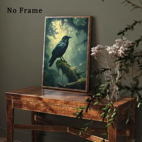 Vista 6 de Lienzo de cuervo para pared, imágenes de cuervo negro, arte de pared gótico de cuervo, arte gótico vintage, pintura de academia oscura, obra de arte