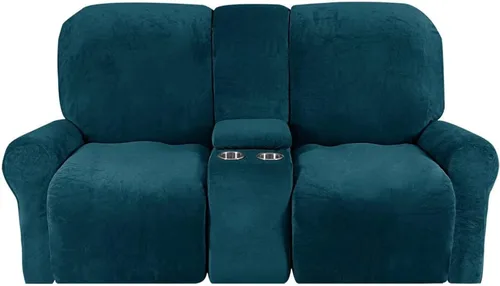 Vista 32 de Aedlcal Fundas para sofá reclinable, 10 piezas, fundas de sofá reclinable de felpa de terciopelo con consola central, con bolsillo lateral