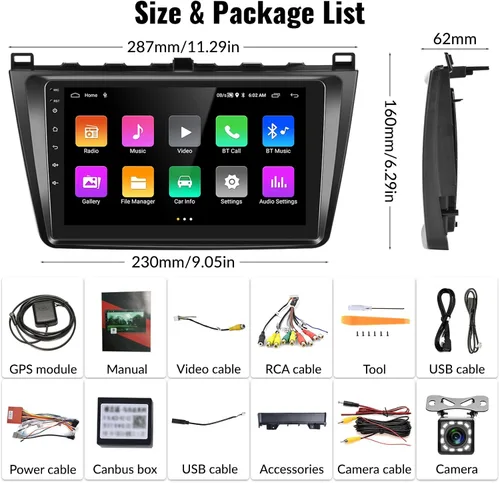 Vista 7 de [2+32GB] Android 13 Car Stereo para Mazda 6 2007-2012,9 pulgadas pantalla táctil coche radio Android unidad principal con enlace espejo navegación