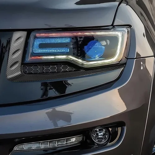 Vista 9 de Xotic Tech - Funda de fibra de carbono para faros delanteros y párpados para cejas, compatible con Jeep Grand Cherokee 2014-16