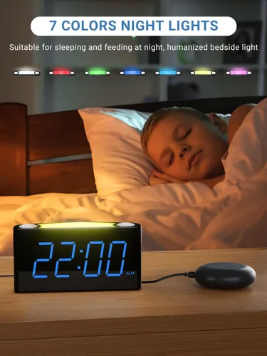Vista 5 de PPLEE Reloj despertador súper fuerte para personas que duermen profundamente, con discapacidad auditiva o sordos, reloj despertador vibratorio