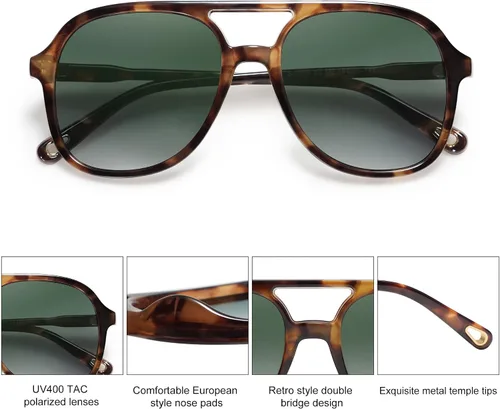 Vista 2 de SOJOS Retro Square Polarized Aviator Sunglasses Womens Mens 70s Vintage Double Bridge Sun Glasses SJ2174