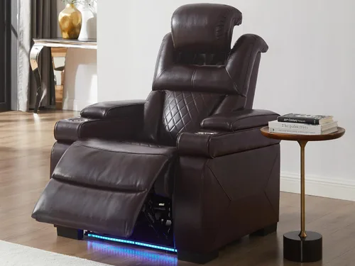 Vista 9 de THSUPER Juego de sofás reclinables de cuero transpirable con potencia con luz LED, asientos reclinables de cine en casa con reposacabezas