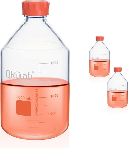 Vista 13 de Botellas redondas de almacenamiento de medios de 33.8 fl oz (34 onzas), vidrio de borosilicato 3.3, con tapones de rosca GL45 en material PP