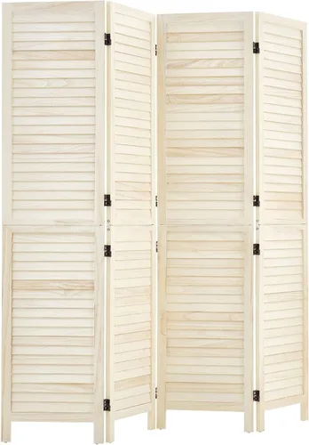 Vista 9 de VEVOR Separador de habitación de madera, 4 paneles de 67 pulgadas de alto, pantalla de privacidad plegable de madera para separación de Beige