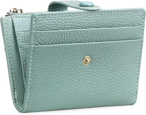 Vista 12 de FALAN MULE - Carteras pequeñas para mujer con bloqueo RFID, piel auténtica, cartera plegable delgada con cremallera y monedero para monedas