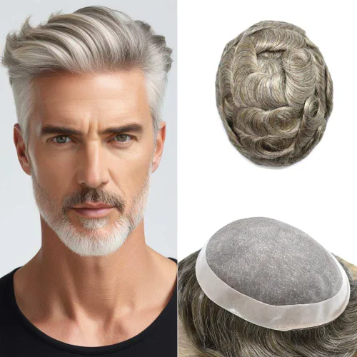 Vista 58 de Durable Fine Mono Toupee Hair Pieces para hombres Sistema de reemplazo de pelo para hombre Toupee pelo humano real protesis capilar para hombre 6x8
