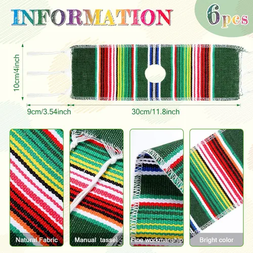 Vista 5 de Panitay 6 juegos de pequeños sombreros de sombrero, mini serapes para botellas, cubierta de poncho de cerveza, tapas de botellas para decoración