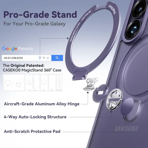 Vista 5 de CASEKOO - Carcasa para Samsung Galaxy S26 Ultra, 360 Spin Stand Fit for MagSafe, 18FT MIL-STD Protection, Shockproof Invisible Ring Holder Matte