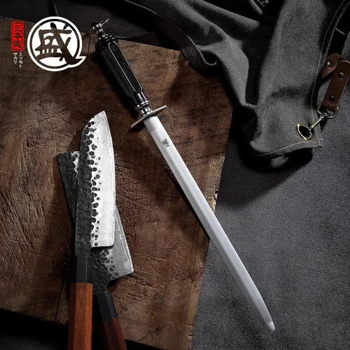 Vista 4 de MITSUMOTO SAKARI - Varilla de afilar cuchillos de diamante plano de 10 pulgadas, mango ABS Flat diamond surface for broader blade contact, high