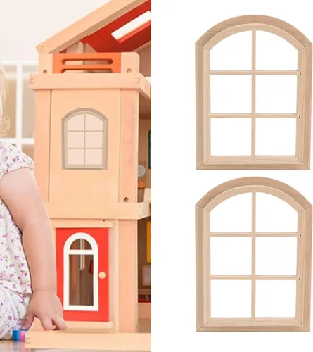 Vista 3 de Ventana de madera para casa de muñecas, escala 1/12 en miniatura, arqueada, casa de muñecas, ventana, modelo de accesorios, cubierta de golf
