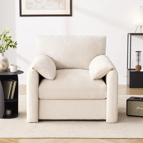 Vista 3 de Howjoe Sillón Extragrande de Chenilla, Sillas de Acento de 38.6 Pulgadas de Ancho para Sala de Estar y Dormitorio Silla de Descanso Moderna, Silla