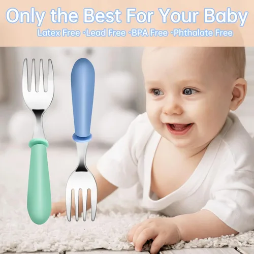 Vista 4 de 12 tenedores para niños pequeños, tenedores de acero inoxidable para bebés, cubiertos para niños y niñas, cubiertos para niños y niñas, cubiertos