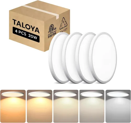 Vista 21 de TALOYA Paquete de 4 lámparas de techo LED de montaje empotrado de 10 pulgadas, 5 temperaturas de color (3000 K-6500 K), luz de panel plano redondo
