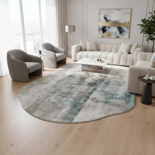 Vista 27 de Alfombra moderna con forma abstracta beige para sala de estar, dormitorio, comedor, contemporánea, lavable, de 2 x 3 pulgadas, decoración