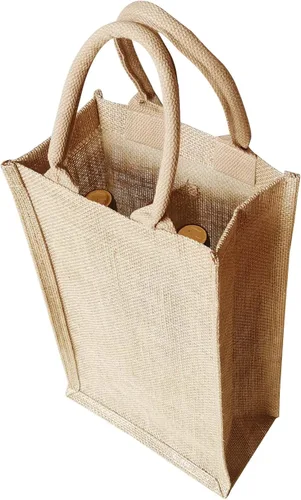 Vista 6 de Bolsa de vino de yute doble Dou con asas de algodón suave para 2 botellas Bolso reutilizable de yute natural para bodas, fiestas, regalos