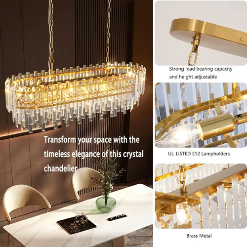 Vista 5 de Candelabro rectangular de cristal K9 dorado de 37.4 pulgadas