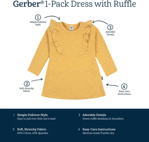 Vista 6 de Gerber Vestido de manga larga con detalle de volantes para bebé niña