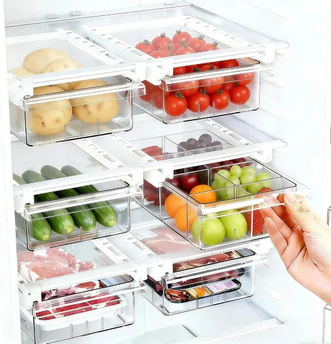 Vista 8 de Organizadores de cajones para refrigerador, almacenamiento de huevos para refrigeradores, soporte para huevos para refrigerador, extraíble con asa