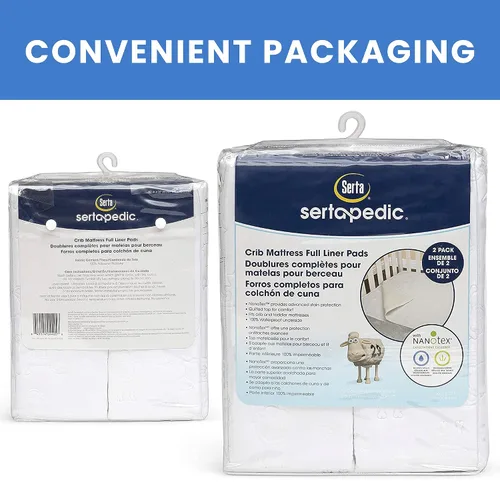 Vista 4 de Serta Sertapedic - Almohadillas protectoras para colchón de cuna (paquete de 2) – 100% impermeables con tecnología Nanotex – Ideal