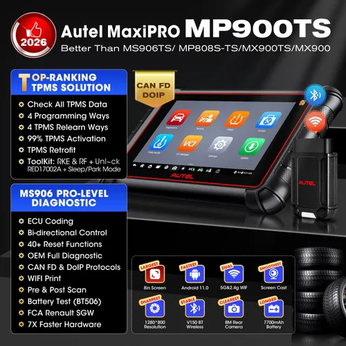 Vista 2 de Escáner Autel MaxiPRO MP900TS, TPMS superior y OE ECU C0ding como MS906 PRO-TS 2026 8in MP900-TS Bidirectional Scan Tool & 3000+ Test, 40+