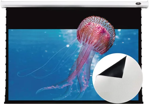 Vista 8 de VIVIDSTORM-Pantalla tensada de lujo, proyector de pantalla desplegable de tensión motorizada perforado transparente acústicamente blanco, cine