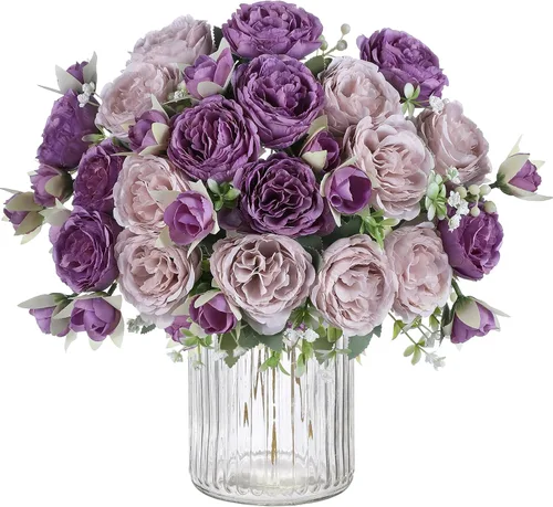 Vista 21 de 2 racimos de flores artificiales de peonía beige, ramo de peonías de seda para bodas, fiestas, centros de mesa, arreglos florales, decoración