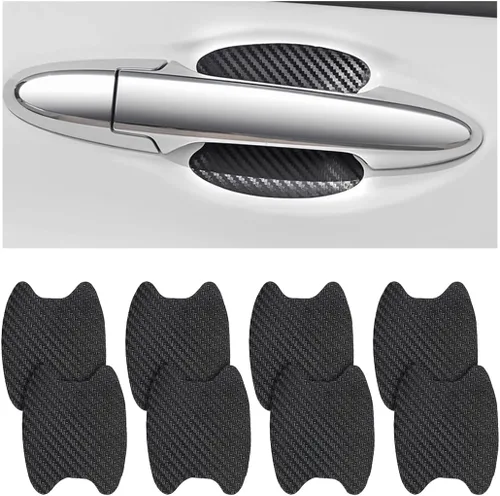 Vista 24 de 8 unidades de calcomanías para manija de puerta de coche, protector de copa de puerta de coche de fibra de carbono antiarañazos, película protectora