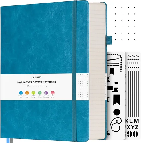 Vista 9 de Diario de viñetas punteadas, diario grande de cuero de tapa dura A4, diario grueso de 312 páginas numeradas, cuaderno con cuadrícula de puntos