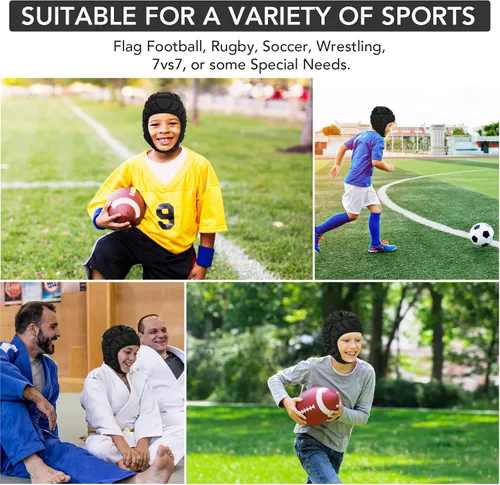 Vista 6 de Flag - Casco de fútbol juvenil de carcasa suave para fútbol 7v7, casco de carcasa suave para bandera de fútbol para niños y adultos, casco de rugby