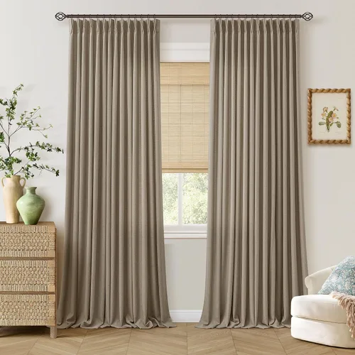Vista 48 de TWODRAPES Juego de 2 paneles de cortinas plisadas de lino de 96 pulgadas de Avena