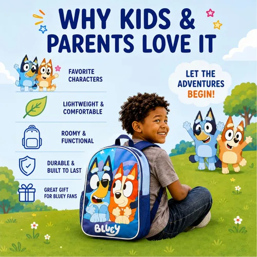 Vista 5 de Fast Forward Bluey - Mochila infantil de 15 pulgadas con juego de lonchera Almuerzo redondo Bluey Blue