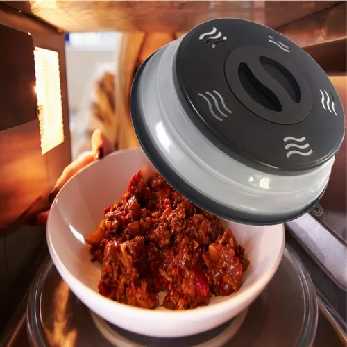 Vista 2 de Tapa para microondas con ventilación contra salpicaduras para alimentos, protector contra salpicaduras y colador, utensilio de cocina para frutas