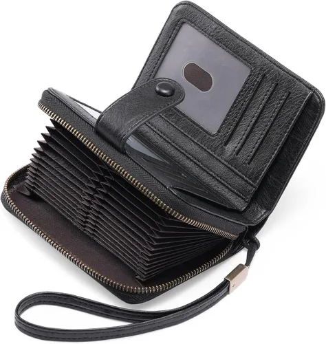 Vista 9 de GAEKEAO Cartera de cuero para tarjetas de crédito para mujer, bloqueo RFID, gran capacidad, plegable, con cremallera, organizador de tarjetas