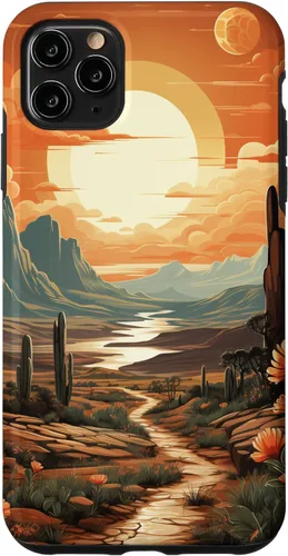 Vista 13 de iPhone 12 Pro Max Abstract Mountains Cactus Desert Landscape en funda terracota