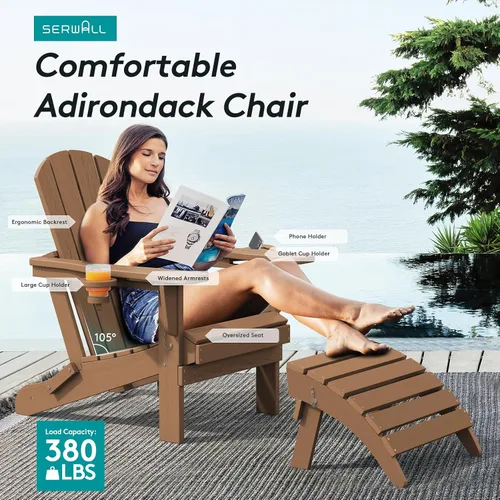 Vista 6 de SERWALL Juego de 2 sillas Adirondack para exteriores con portavasos