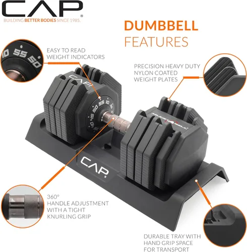 Vista 45 de CAP ADJUSTABELL - Juego de mancuernas ajustables de selección rápida de primera calidad para entrenamiento de fuerza, individuales y pares, 12.5