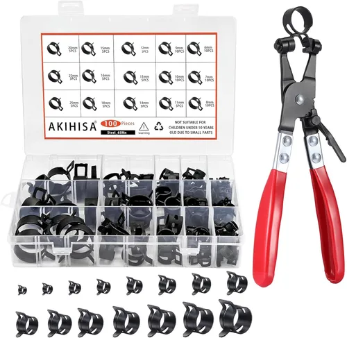 Vista 8 de AKIHISA 75Pcs Kit surtido de abrazaderas de manguera de banda de resorte de 19-38mm con llaves de abrazadera de manguera, 13 tamaños de clip