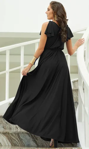 Vista 4 de KOH KOH Vestido largo maxi para mujer 2025 con cuello en V, sin mangas, con volantes, para dama de honor, baile de graduación Negro