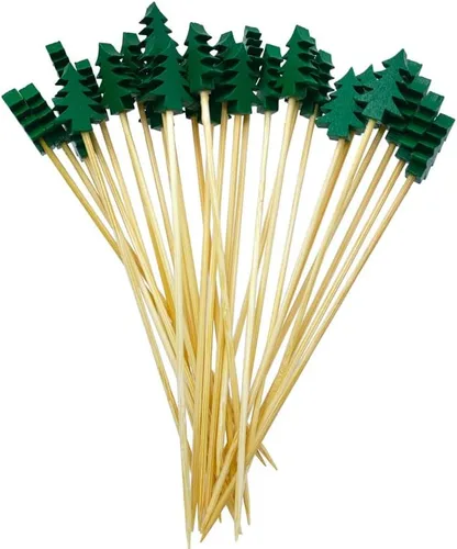 Vista 9 de 100 piezas de selecciones de cóctel de bambú fruta/comida palillos de dientes festivos de aperitivos de 4.72 pulgadas palillos de madera con árboles